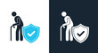 © Ryan - Elderly man shield checkmark graphic - Line and glyph solid icon and logo template - Clipart, sticker - icon set