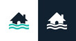 © Ryan - House in flood waters icon - Line and glyph solid icon and logo template - Clipart, sticker - icon set