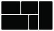 © Creative Pixels 2.0 - Photo collage template with 5 empty black picture blocks arranged in a modern grid layout for portfolio, magazine, social media and wall art mockups.