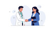 © Reno - Doctor and patient shaking hands, healthcare partnership and medical consultation concept