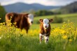 © Watasiwa - Close-Up Perspective of Calf Near Mother in Soft Green Field with Dandelions