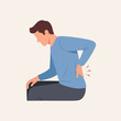 © Outkast - A flat vector illustration of a man sitting and clutching his aching lower back