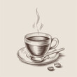 © Onamika - A detailed hand drawn pencil sketch of a steaming cup of coffee