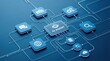 © Malik Hammad  - Artificial intelligence agent concept diagram with connected digital icons representing automated workflows and advanced machine learning system integration
