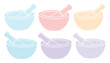 © AnilaStudio - パステルカラーの乳鉢と乳棒のシンプルなベクターイラストセット、薬やハーブ、スパイスをすり潰すための道具、医療、料理、アロマセラピー用途に最適なグラフィック素材