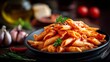 © RAFI - Penne Arrabbiata fiery red sauce moody dark studio setting