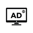 © Bar - A minimalist black and white icon depicts a computer monitor displaying the letters ad suggesting online advertising high quality