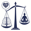 © murad - A symbolic illustration depicts a balance scale with a human brain on one side and a meditative figure with a heart signifying