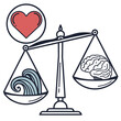 © murad - A colorful illustration depicts a balance scale with a heart on one side and a brain on the other symbolizing emotional versus