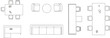 © Rokonuzzaman - Top down view of various office furniture arrangements including rectangular conference tables and comfortable lounge seating areas