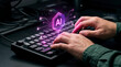 © Vistora Visuals - Secure artificial intelligence network coding on black mechanical keyboard with purple glow effects
