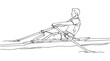© Mostafizur - Man rowing single scull boat on calm water with dynamic motion sketch style illustration