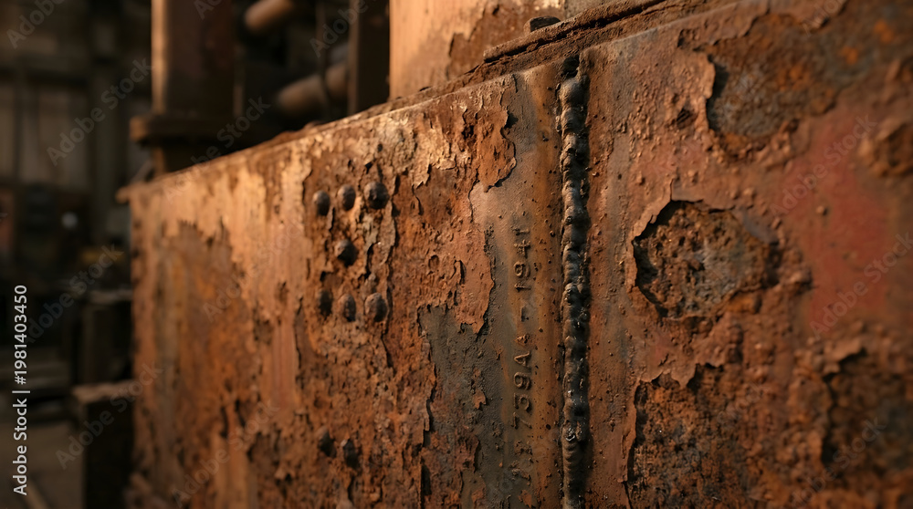 Rusting Metal Part Rusting metal surface with rivets and weld seams Stock Photo | Adobe Stock