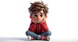 © sablengjago - 3D rendered cartoon boy, sad expression, red hoodie, blue jeans, seated, isolated white background