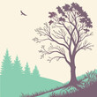 © Arif - A tree on a hill with a bird flying overhead