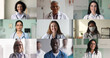 © fizkes - Senior and young doctors of different races wearing uniforms, posing in hospital for head shot portraits, looking at camera, smiling. People in medicine, medical occupation, profession collage