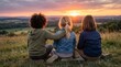 © OlgaKon - Children watching sunset from hill