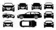 © Kuya - Diverse Car Silhouettes: Front, Side, Top Views of Sedans and Wagons