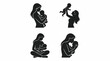 © indriani - Mother and Baby Silhouette Vector Set – 4 Loving Family Poses in Clean Grid Layout