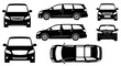 © Noriva - Multiple Views of Black Station Wagon Car Silhouette - Front, Side, Top