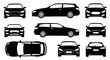 © Noriva - Multiple Views of Black Station Wagon Car Silhouette: Front, Side, Top