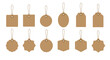 © Luther - Group of blank cardboard price tags and gift labels in various shapes with strings attached for branding and commercial use.