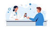 © bega - Pharmacist handing medicine bottle to customer at counter, healthcare concept
