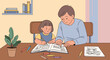 © Andry - Father and daughter drawing together at a table, learning and fun family activity