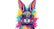 © thenort - A vibrant, colorful cartoon bunny wearing sunglasses against a white background with paint splashes