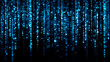 © suldev - Binary code rain background in blue. Abstract matrix effect with flowing numbers 0 and 1. Futuristic tech, data stream, cyber security, computer software and digital system design. Stock Vector