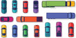 © Husmath - Top down aerial view vector set of colorful cars and trucks