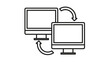 © MdKHALILUR - Data transfer and synchronization vector icon featuring two computer monitors with curved arrows. Minimalist black line art illustration for networking, file sharing, and remote access concepts.