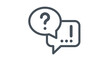 © Rohan - Minimalist vector icon illustration of two overlapping speech bubbles representing communication, customer support, and feedback, featuring a question mark and ellipsis for questions and answers.