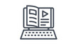 © Zainab - E-learning vector icon illustration of a laptop with an open book and play button on the screen, representing online education, digital learning, and distance study in a minimalist black style.