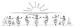 © Katarzyna - Tribal dancers performing ritual dance at sunrise in minimalist continuous line art style