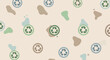 © Fendy - Eco-friendly recycling symbols pattern on a beige background with abstract shapes, representing sustainability and environmental consciousness in a simple design