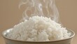 © Food stock - Freshly cooked hot steamed white rice in a ceramic bowl emitting steam