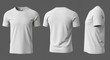 © Minimal Mockup - Three-dimensional rendering of a blank white short sleeve t-shirt from front back and side views for apparel mockups design templates