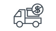 © MostSabineYesmin - Free Shipping Vector Icon Illustration Featuring a Delivery Truck Carrying a Package with a Crossed-Out Dollar Sign Symbol, Representing No Delivery Charge for E-commerce and Logistics.