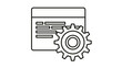 © Ch - Minimalist black vector icon illustration of a computer browser window with a gear symbol, depicting software configuration, web development, system settings, and technical optimization.