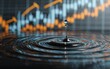 © afdal - A water droplet suspended above a rippling surface creates a captivating visual metaphor for growth and financial progress, overlaid with a blurred graph.