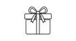 © Asbut - Minimalist outline gift box icon with bow. Simple black line art present illustration for holidays, birthdays, anniversaries, and shopping.
