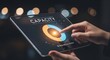 © Nazuro - Person using digital tablet to manage ai resource allocation capacity levels, for corporate efficiency, digital transformation, strategic planning for modern business success