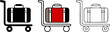 © Muhammad Tayyab - Airport Luggage Trolley Icon Set: Three Variations Including Black Silhouette, Flat Color Travel Cart, and Line Art Outline for Hotel Hospitality and Airport Navigation