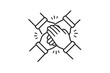 © MohammadHadiUzzaman - Teamwork and collaboration line art icon showing four hands joined together in a circle, representing unity, partnership, mutual support, and community cooperation for business success and goals.