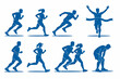 © MohitaHoque - Blue Silhouettes of Running People Set, Athletes Participating in Sports Competitions, Jogging Runners, Marathon Sprinters, and Winners Crossing Finish Line, Fitness, Health, and Active Lifestyle