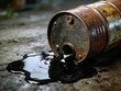 © Thomas Cody Stock - Spilled oil from a rusted barrel on a concrete surface in an outdoor location during daylight hours