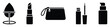 © Maestro - Cosmetic product icons including lipstick, makeup bag, hand mirror, eyeliner, and pump bottle for beauty blogs and ecommerce visuals