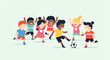 © khalif15 - A diverse group of happy, energetic children playing soccer together outdoors on a sunny day, showcasing teamwork and active childhood fun
