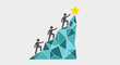 © KFA Graphic - Silhouettes climbing geometric mountain towards golden star.